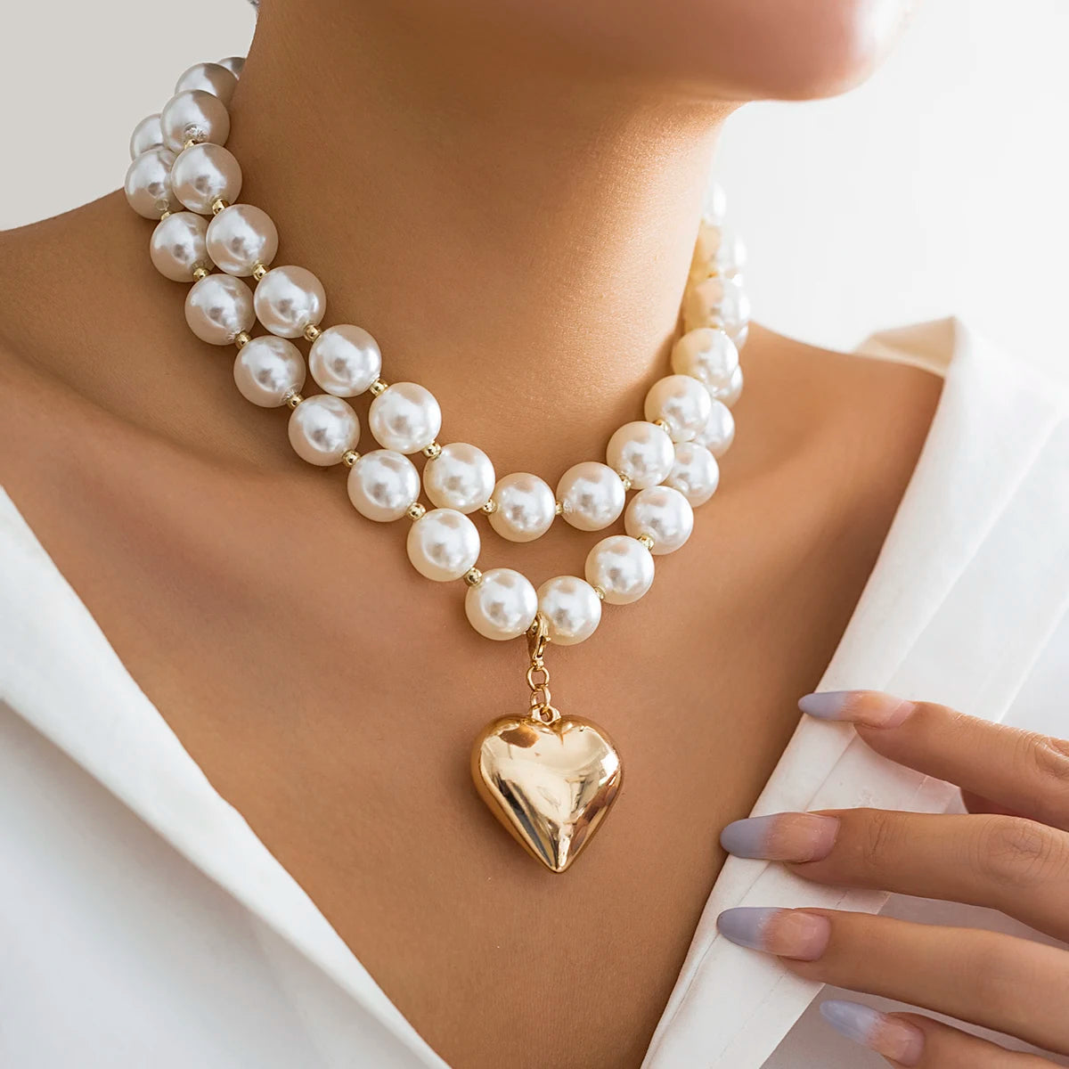 Goth Imitation Pearl Beads Chain Necklace Jewelry Set