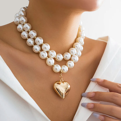 Goth Imitation Pearl Beads Chain Necklace Jewelry Set