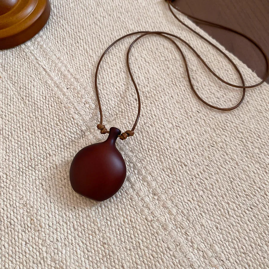 Black Coffee Round Water Drop Resin Necklaces