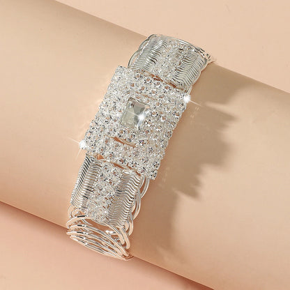Square Rhinestone Open Ladies Bracelet