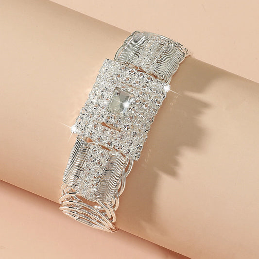 Square Rhinestone Open Ladies Bracelet