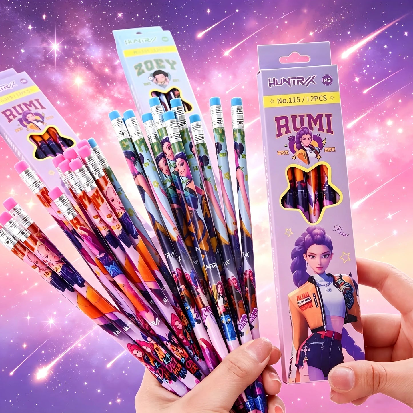12Pcs/Box HB 2B Colored Pencils Smooth Writing Cute Anime Stationery