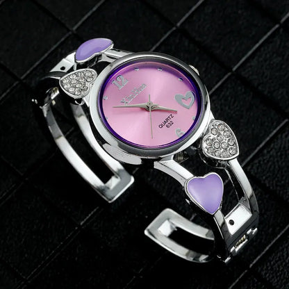 Vintage Heart Quartz Silver Classic Crystal Stainless Steel Luxury Watch