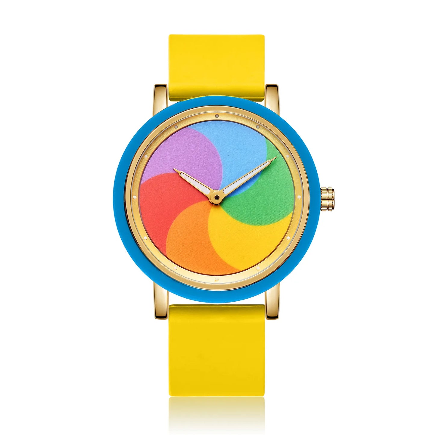 Rainbow rotating dial silicone strap watch
