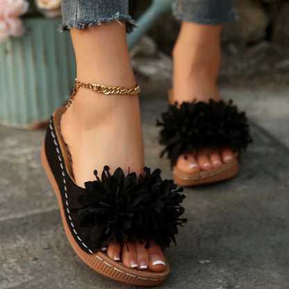 Flower Decoration Wedge Open Toe Slip Sole Sandals