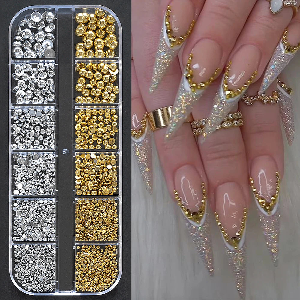 12Gird 3D Glass AB Crystal Nail Art Rhinestones Kit