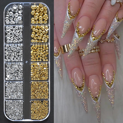 12Gird 3D Glass AB Crystal Nail Art Rhinestones Kit