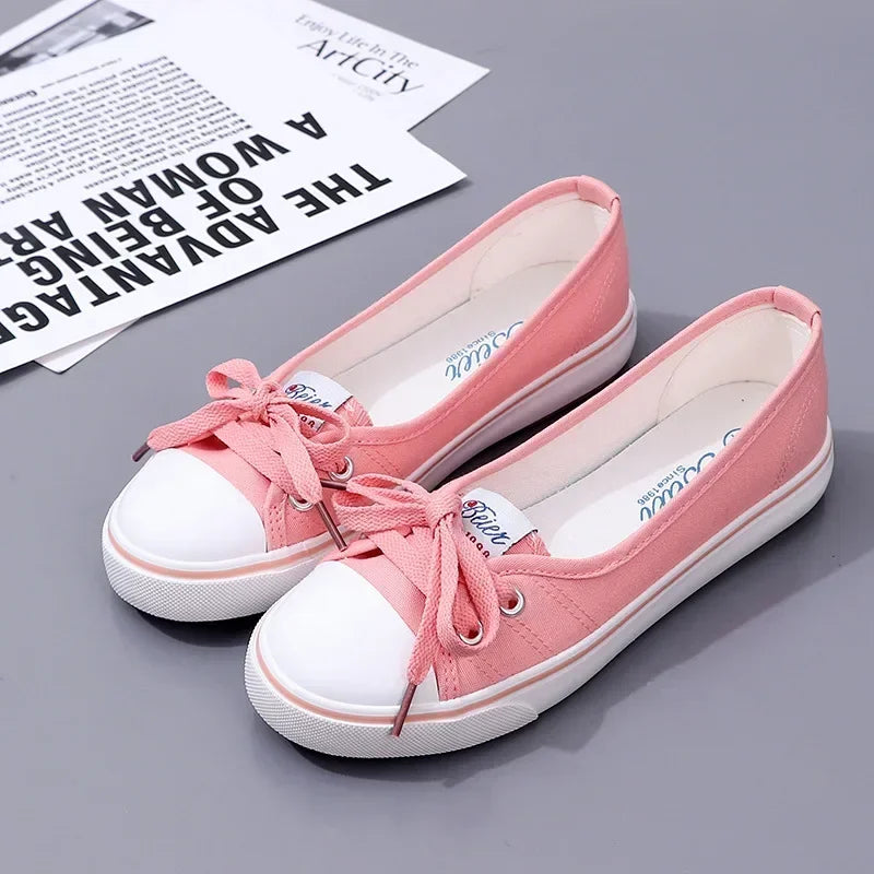 Canvas Small White Shallow Cut  Flat Soft Platform Sneakers