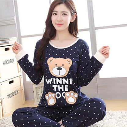 Round Neck Girls Bear Teacup Cat Full Sleepwear lovers Pajama Set