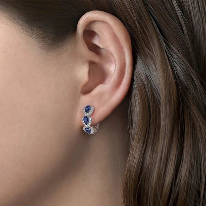 925 Sterling Silver Blue Cubic Zirconia Hoop Earrings