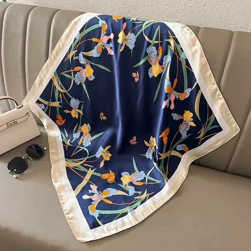 Luxury Silk Square Scarf Soft Satin Horse Hairband Hijab Headband Shawl