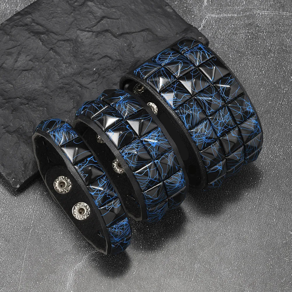 3Pcs/Set Contrasting Rivets Leather Wrist Big Wide Bracelet