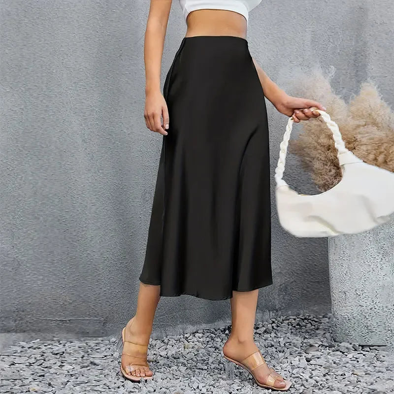 Satin High Waist Elegant Long Silk Skirt