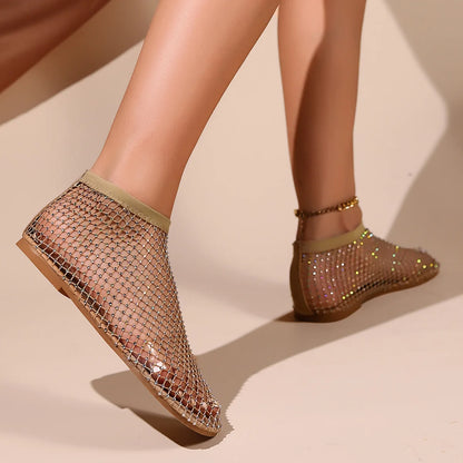 Mesh Luxurious Rhinestone Round Toe Sandal