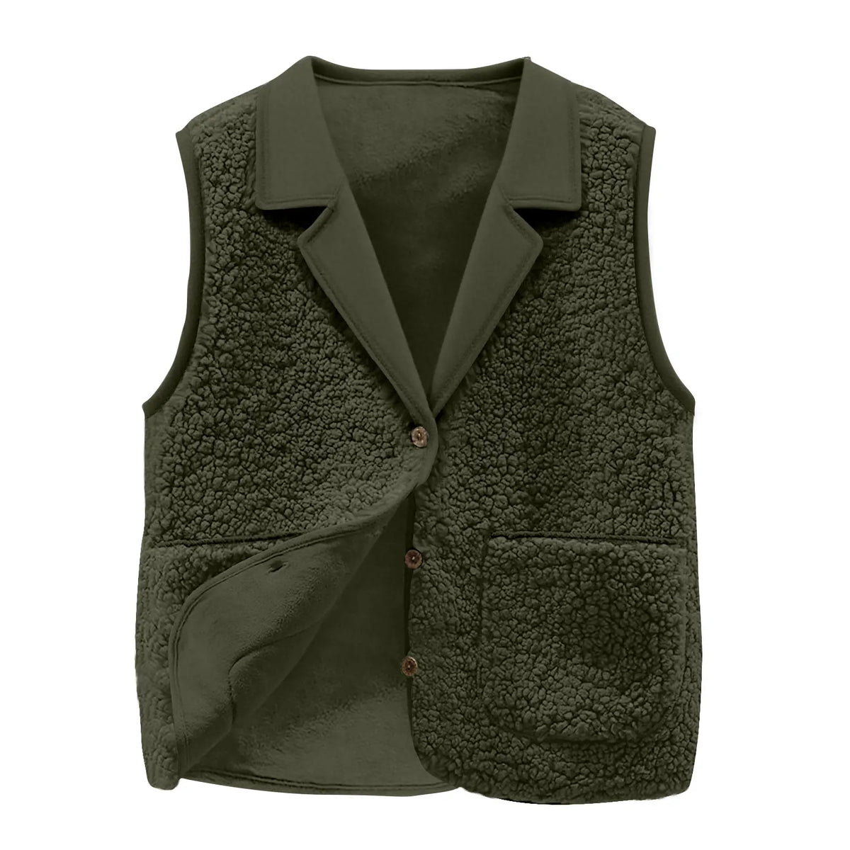 Sherpa Lapel Collar Button-Front Pockets Warm Sleeveless Jacket Coat Vest