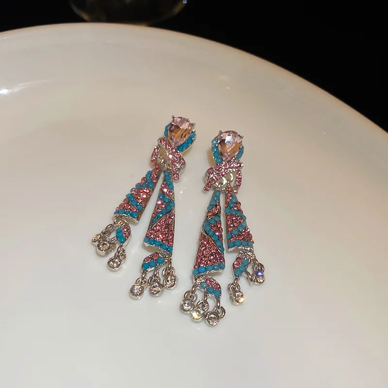 Vintage Blue Water Drop Crystal Clips Earrings