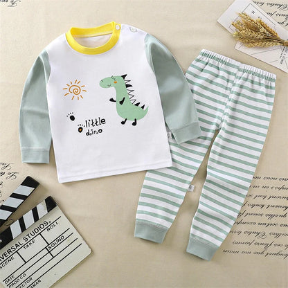 Cartoon Print Kids Cotton Sleepwear Spring Autumn 1-6 Year Pajamas Set