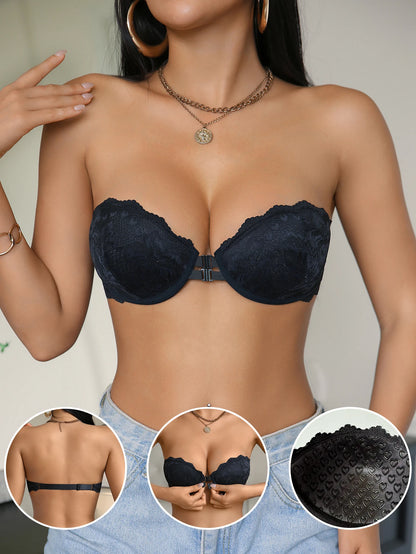 Strapless Lace Bra Front Closure Push-Up Bra Sexy Lingerie