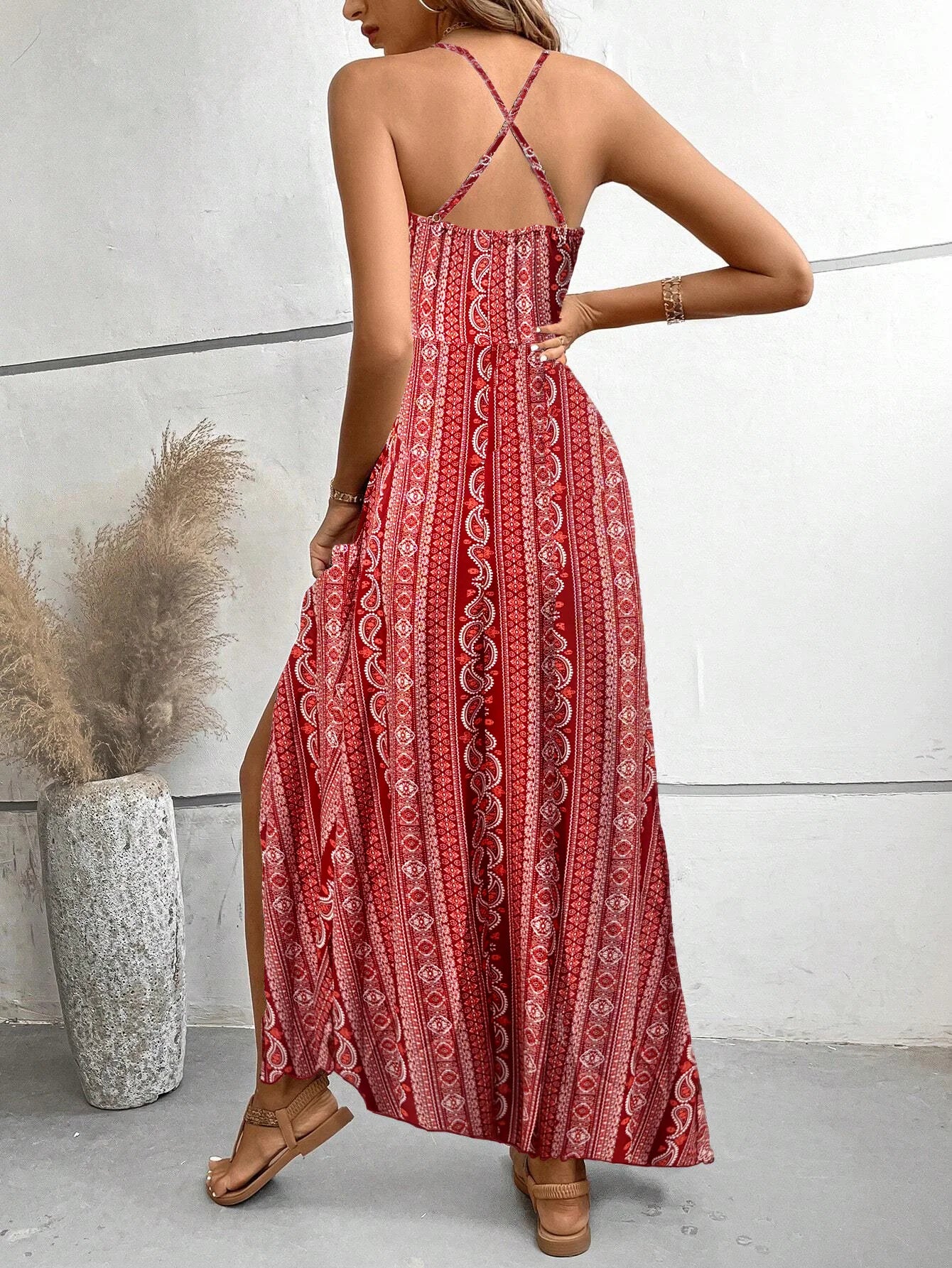 Backless Split Thigh Boho Dress