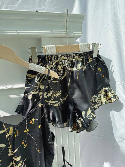 5pcs Floral Print Long Sleeve Robe Cami Dress Pajamas Sets