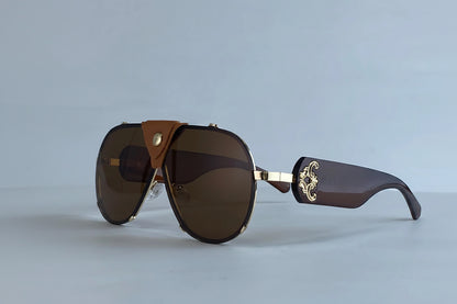 Vintage Oversized Steampunk Pilot Oval Sunglasses