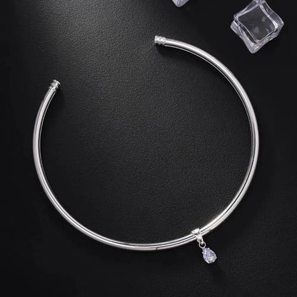 Stainless Steel Water Droplet Zircon Pendant Necklace