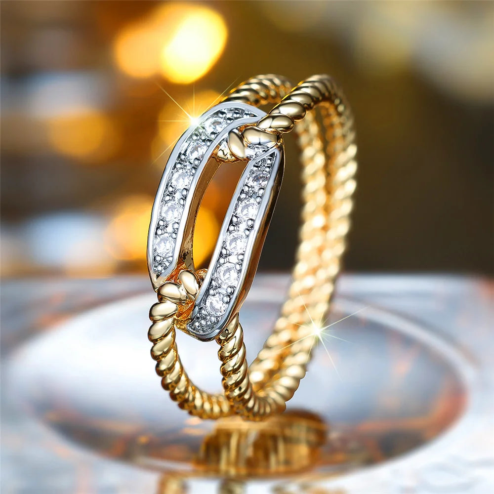 Luxury Gold White Zircon Stone Promise Love Engagement Rings