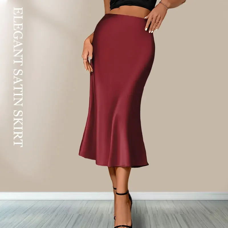 Satin High Waist Elegant Long Silk Skirt
