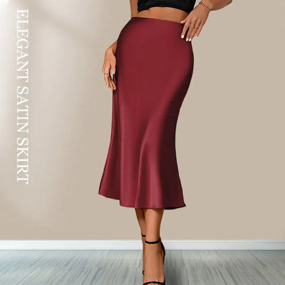 Satin High Waist Elegant Long Silk Skirt