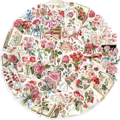 50pcs Floral Stickers Flower Natural Decorative Decals