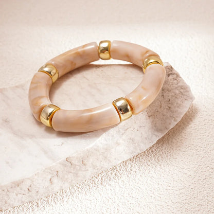 Vintage Smudging Beige Coffee Acrylic Cuff Wide Resin Bracelet