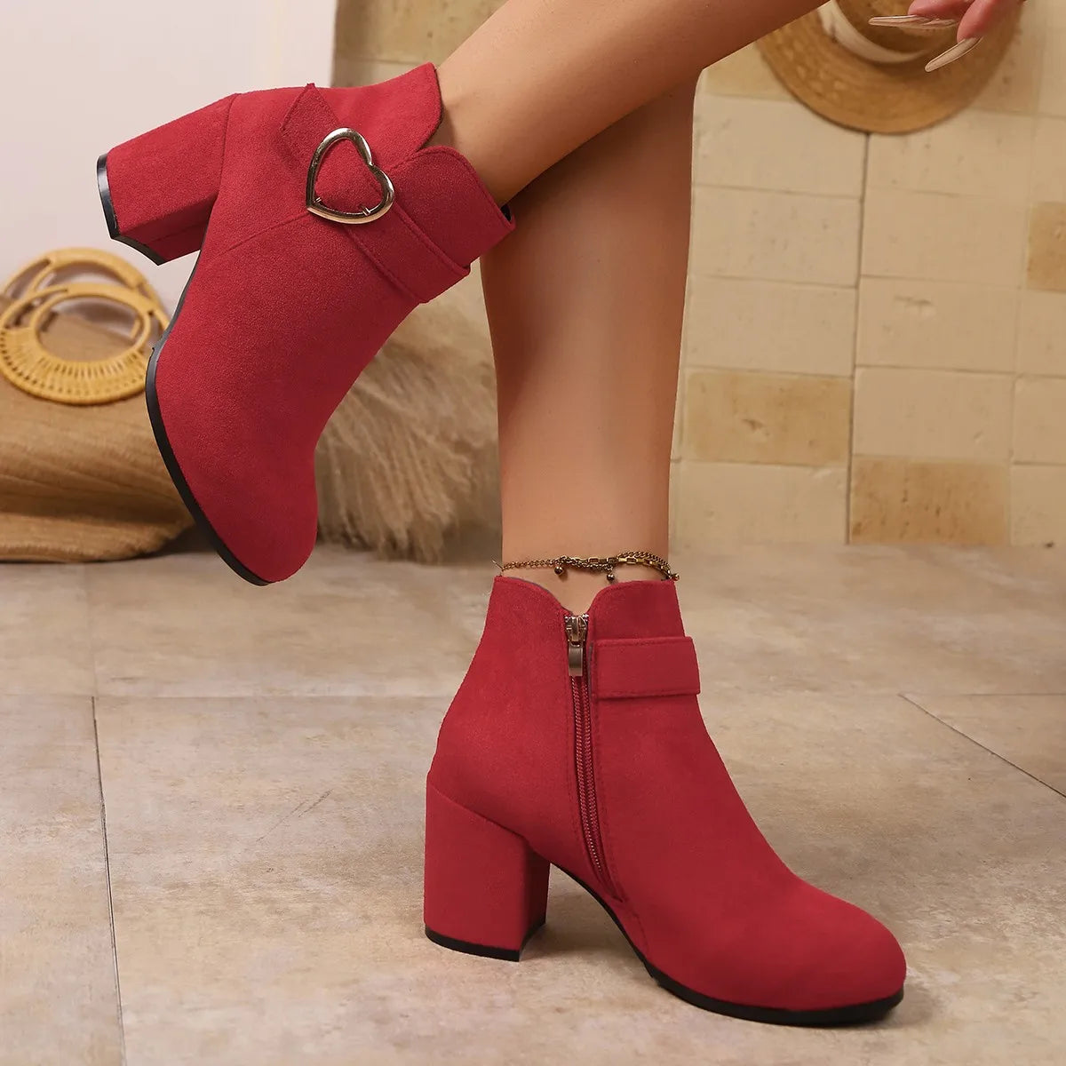 Anti-slip Ankle Zipper High Heels Short Boots