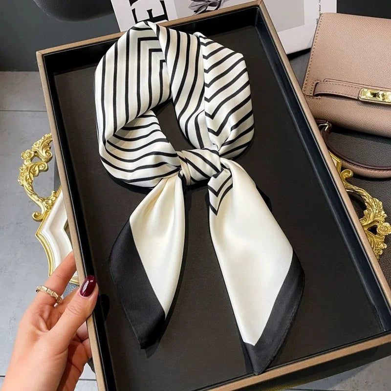 Luxury Silk Square Scarf Soft Satin Horse Hairband Hijab Headband Shawl