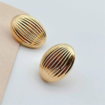 Vintage Geometric Striped Oval Clip on Earrings