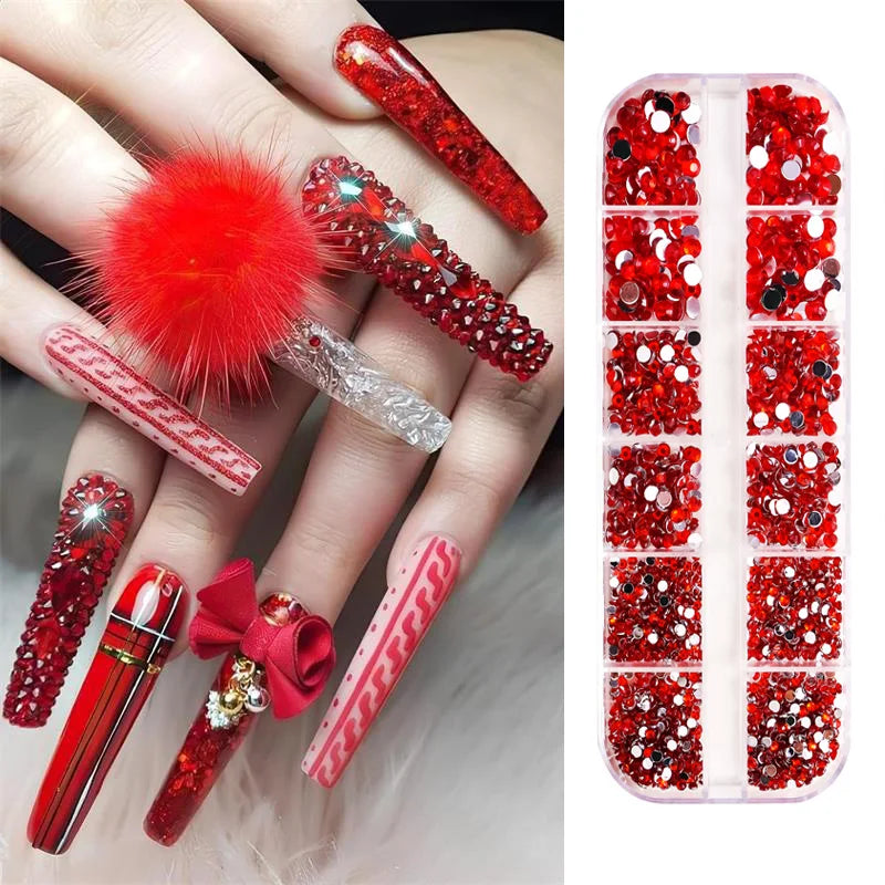 12Gird 3D Glass AB Crystal Nail Art Rhinestones Kit