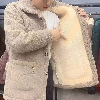 Winter Thick Fleece Single Breasted Lamb Fur Coat Jacket