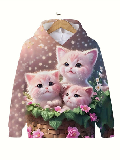 Long Sleeve Cute Cat Print Casual Kid Summer Autumn Hoodies