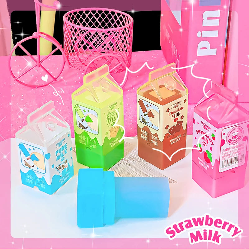 Kawaii Milk Carton Rubber Erasers cute stationery