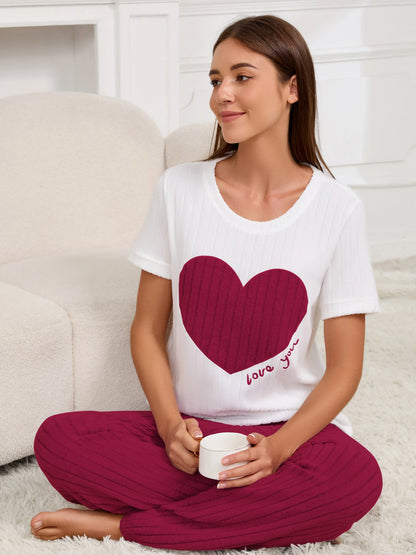 Heart pattern short sleeve shirt pyjamas