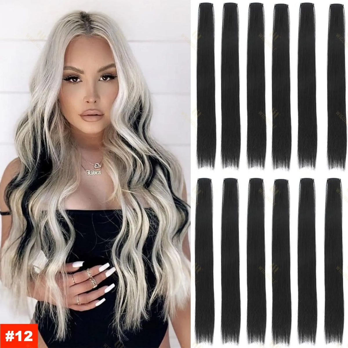 Colored Highlight 22 Inch Synthetic Hair Extensions Rainbow Long Straight Hairpieces