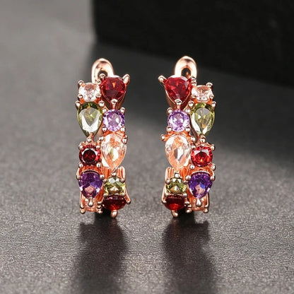 Huitan Luxury Hoop Waterdrop Blue/Green Cubic Zirconia Earrings