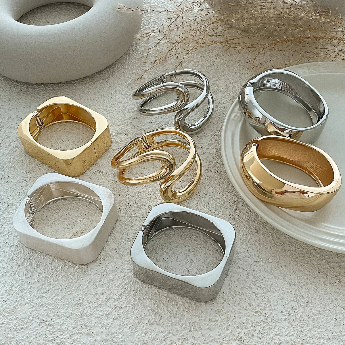 Geometric Cuff Chunky Wide Open Bracelet