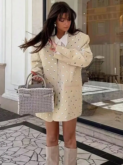 Blazer Long Sleeve Beige Spring Fall Coat