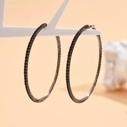 Rhinestones Shiny Crystal Big Round Hoop Earrings