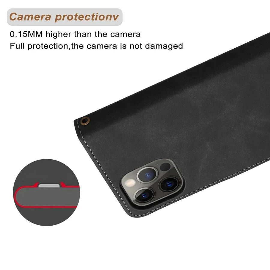 Wallet Skin-friendly With Card Slot Bracket Magnetic Flip Case