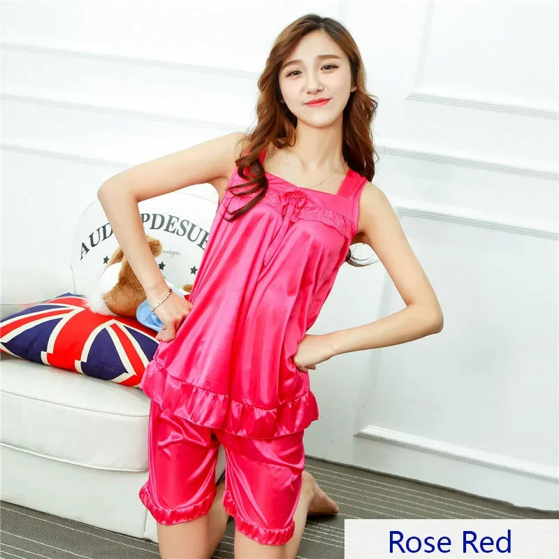Faux Silk Satin Sexy Sleepwear Pajamas Set