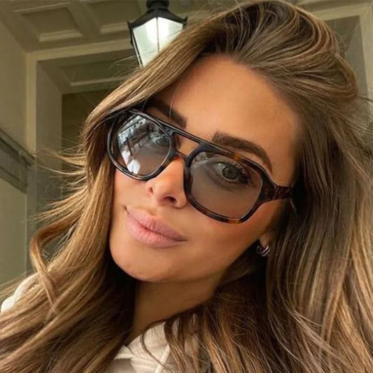 Retro Square Double Beam Yellow Oversized Sunglasses