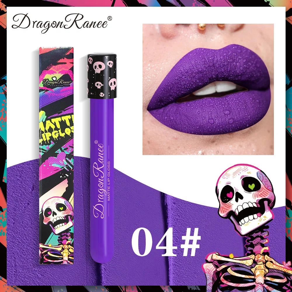 12 Color Halloween Lip Gloss Makeup Black Green Purple Waterproof Matte Lipstick
