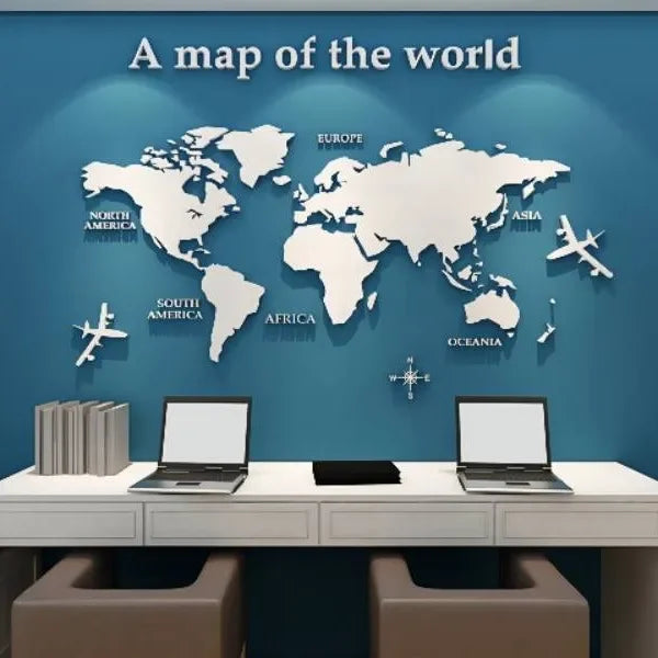 World Map Wall DIY 3D Acrylic Wall Stickers Three-dimensional Mirror Stickers