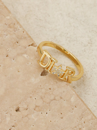 Zircon Letter D Stainless Steel Star Ring